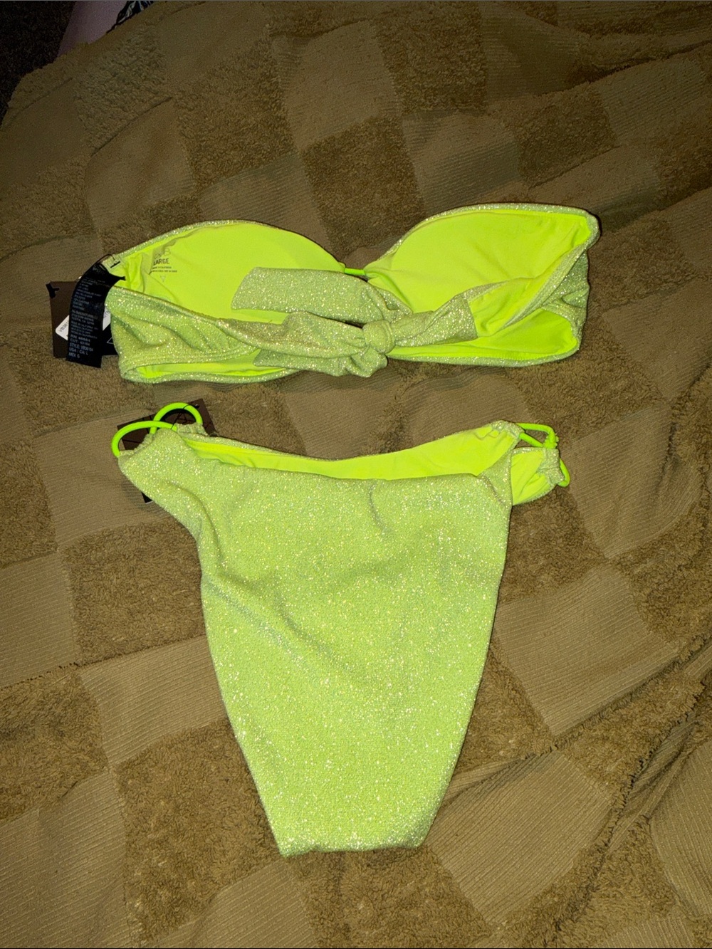 NWT. Neon Lime Shimmer Bikini Set - Picture 5 of 5